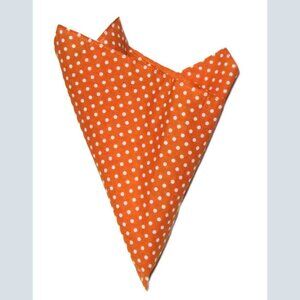 Lindenmann Germany Extra Large Pocket Square Orange White Polka Dot Men's